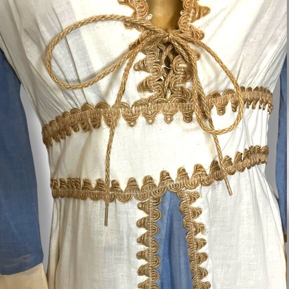Ultra-Rare 1960s Made-In-California Prairie Maxi Cream-Blue Ric-Rac + Tag - Picture 5 of 13